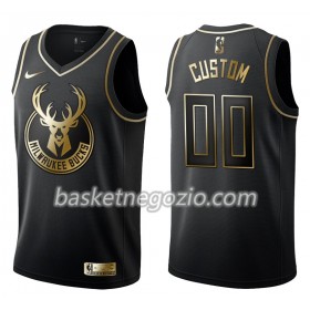 Canotte Uomo Milwaukee Bucks Personalizzate Nike Nero Golden Edition Swingman